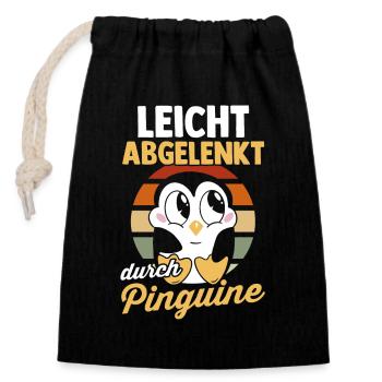 Leicht Abgelenkt Durch Pinguine - Verschließbarer Geschenkbeutel aus Baumwolle (14x20cm) - Schwarz - Vorne