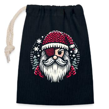 Weihnachtsmann Strickmuster mit Augenklappe - Verschließbarer Geschenkbeutel aus Baumwolle (14x20cm) - Navy - Vorne
