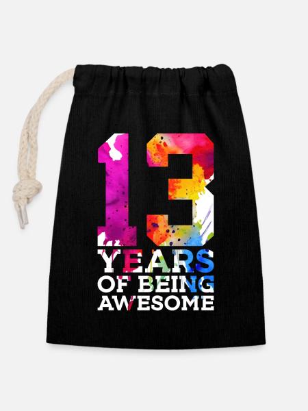 13 YEARS OF BEING AWESOME 13. GEBURTSTAG - Verschließbarer Geschenkbeutel aus Baumwolle (14x20cm) - Schwarz
