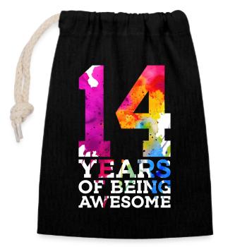 14 YEARS OF BEING AWESOME 14. GEBURTSTAG - Verschließbarer Geschenkbeutel aus Baumwolle (14x20cm) - Schwarz - Vorne