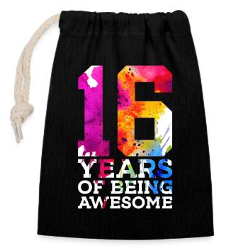 16 YEARS OF BEING AWESOME 16. GEBURTSTAG - Verschließbarer Geschenkbeutel aus Baumwolle (14x20cm) - Schwarz - Vorne