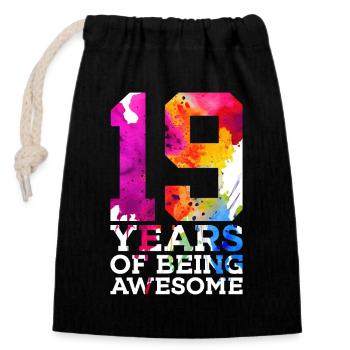 19 YEARS OF BEING AWESOME 19TH BIRTHDAY - Closable cotton gift bag (14x20cm) - black - Front