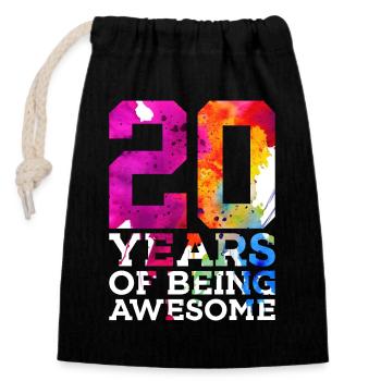 20 YEARS OF BEING AWESOME 20. GEBURTSTAG - Verschließbarer Geschenkbeutel aus Baumwolle (14x20cm) - Schwarz - Vorne
