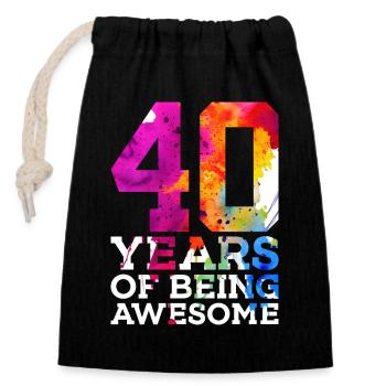 40 YEARS OF BEING AWESOME 40. GEBURTSTAG - Verschließbarer Geschenkbeutel aus Baumwolle (14x20cm) - Schwarz - Vorne