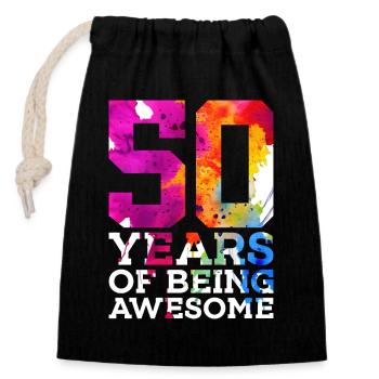 50 YEARS OF BEING AWESOME 50. GEBURTSTAG - Verschließbarer Geschenkbeutel aus Baumwolle (14x20cm) - Schwarz - Vorne