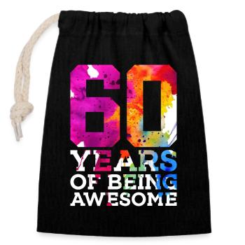 60 YEARS OF BEING AWESOME 60. GEBURTSTAG - Verschließbarer Geschenkbeutel aus Baumwolle (14x20cm) - Schwarz - Vorne