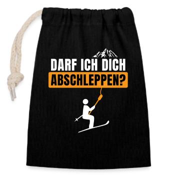 Darf ich dich abschleppen Apres Ski fun Design - Verschließbarer Geschenkbeutel aus Baumwolle (14x20cm) - Schwarz - Vorne