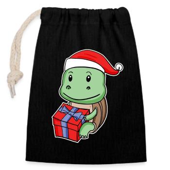 Tortue avec chapeau de Noël - Sac cadeau en coton avec cordon (14 x 20 cm) - noir - Devant