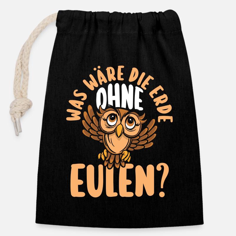 Eulen - Verschließbarer Geschenkbeutel aus Baumwolle (14x20cm) - Schwarz