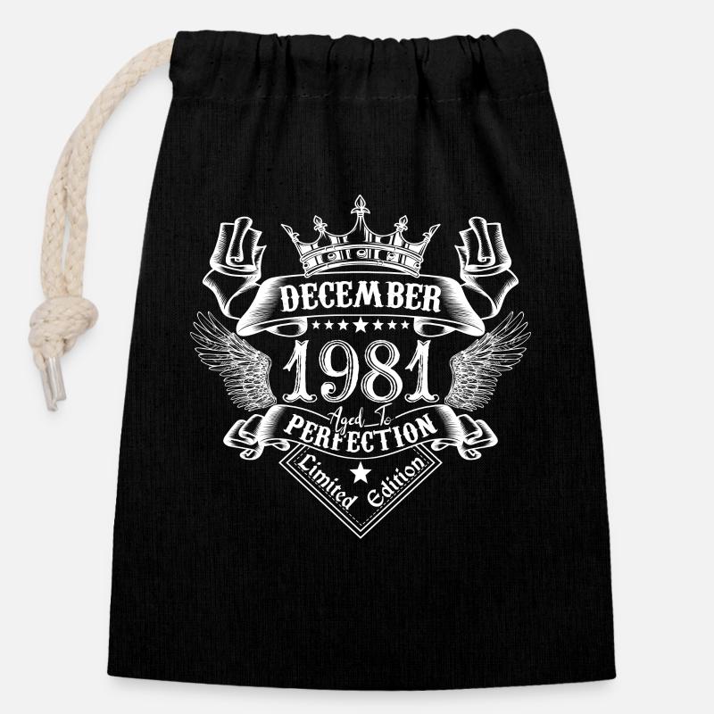 Décembre 1981 | Décembre 1981 anniversaire 1981 - Sac cadeau en coton avec cordon (14 x 20 cm) - noir