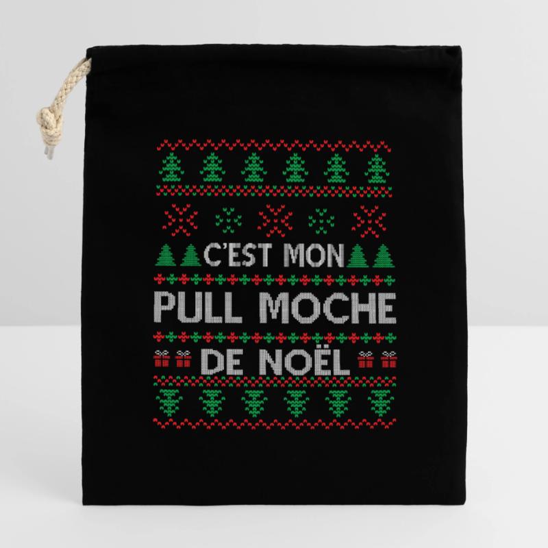 C'est Mon Pull Moche De Noël Sac cadeau en coton avec cordon (14 x 20 cm)