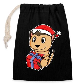 Suricate avec chapeau de Père Noël - Noël - Sac cadeau en coton avec cordon (14 x 20 cm) - noir - Devant