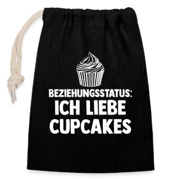 Beziehungsstatus Backen Cupcakes - Verschließbarer Geschenkbeutel aus Baumwolle (14x20cm) - Schwarz - Vorne