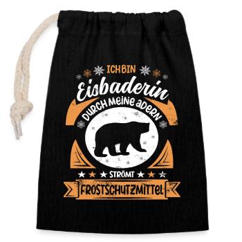 Eisbaden Sprüche - Winterbaden Kältebad Eisbaderin - Verschließbarer Geschenkbeutel aus Baumwolle (14x20cm) - Schwarz - Vorne