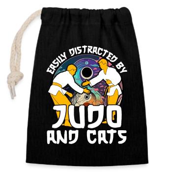 Facilement distrait par le judo et les chats - Sac cadeau en coton avec cordon (14 x 20 cm) - noir - Devant