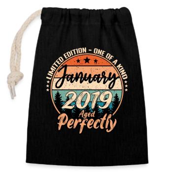 January 2019 birthday 2019 captions January - Closable cotton gift bag (14x20cm) - black - Front