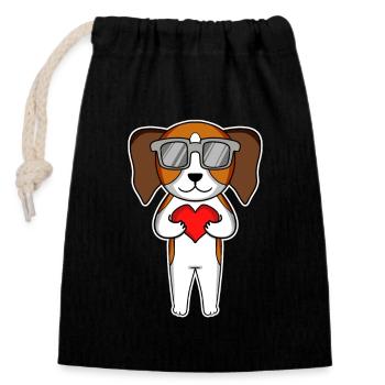 Chien avec coeur et lunettes - Beagle - Sac cadeau en coton avec cordon (14 x 20 cm) - noir - Devant