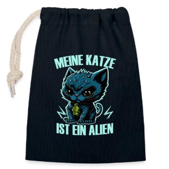 My Cat Is An Alien, Humor, Fun, Fun, Cool, - Closable cotton gift bag (14x20cm) - navy - Front