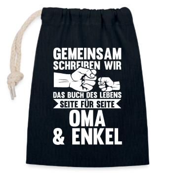 Oma Großmutter und Enkel - Verschließbarer Geschenkbeutel aus Baumwolle (14x20cm) - Navy - Vorne