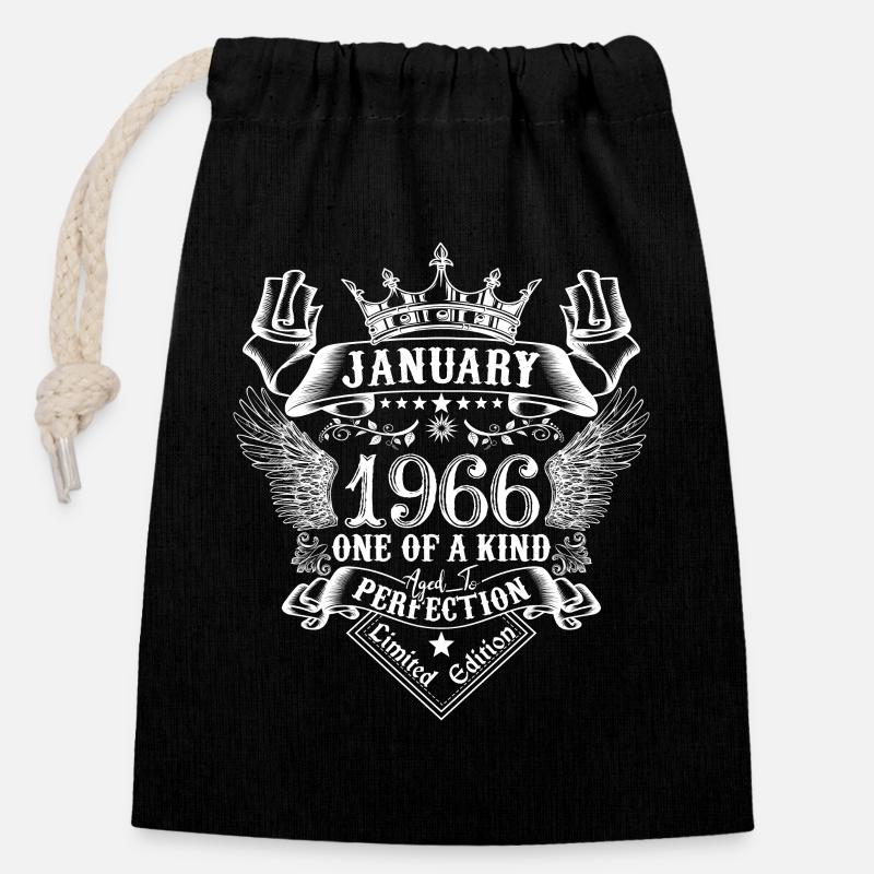 1966 January 1966 Birthday January 1966 - Closable cotton gift bag (14x20cm) - black