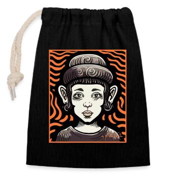A super cool abstract woman - Closable cotton gift bag (14x20cm) - black - Front