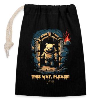 This Way, Please - Follow the Dungeon Bear - Closable cotton gift bag (14x20cm) - black - Front