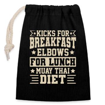 Kicks pour le petit-déjeuner coudes pour le déjeuner muay thai - Sac cadeau en coton avec cordon (14 x 20 cm) - noir - Devant