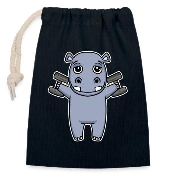 Nilpferd Hantel Training Krafttraining Fitness - Verschließbarer Geschenkbeutel aus Baumwolle (14x20cm) - Navy - Vorne