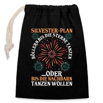 Neujahr Feuerwerk Silvester - Verschließbarer Geschenkbeutel aus Baumwolle (14x20cm) - Schwarz - Vorne