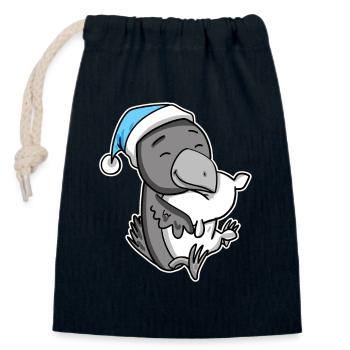 Corbeau avec oreiller et bonnet somnolent - Sac cadeau en coton avec cordon (14 x 20 cm) - bleu marine - Devant