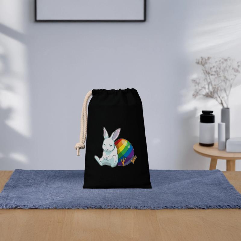 Bunny Easter Easter Egg Rainbow Closable cotton gift bag (14x20cm)