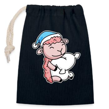 Mouton avec oreiller et bonnet somnolent - Sac cadeau en coton avec cordon (14 x 20 cm) - bleu marine - Devant