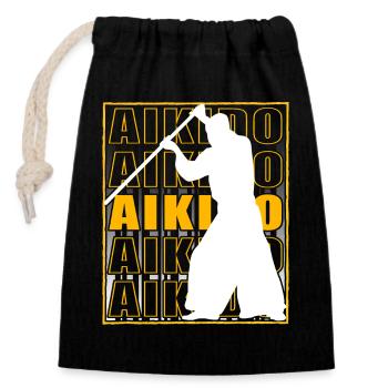 Aikido - Verschließbarer Geschenkbeutel aus Baumwolle (14x20cm) - Schwarz - Vorne