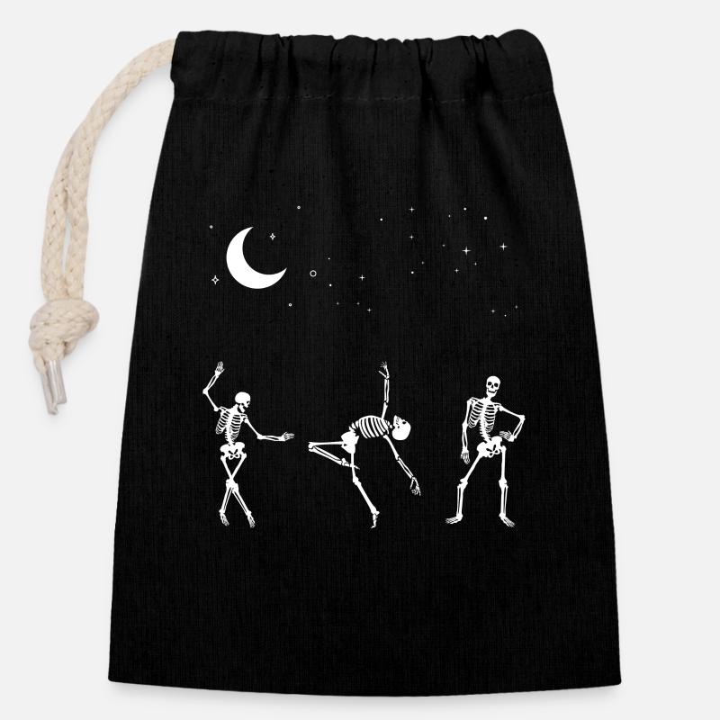 Dancing Squelettes Étoiles Lune Nuit - Sac cadeau en coton avec cordon (14 x 20 cm) - noir