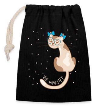 Cat, be smart - Closable cotton gift bag (14x20cm) - black - Front