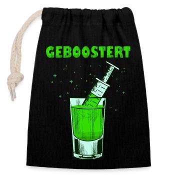 Geboostert Pfeffi Pfefferminz Likör JGA Schnaps - Verschließbarer Geschenkbeutel aus Baumwolle (14x20cm) - Schwarz - Vorne
