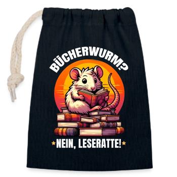 Bücherwurm? Nein, Leseratte! Süße Ratte liest Buch - Verschließbarer Geschenkbeutel aus Baumwolle (14x20cm) - Navy - Vorne