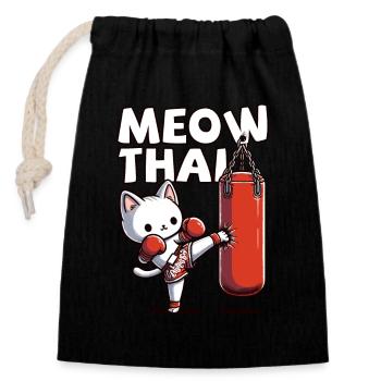Muay Thai Boxing, Thai Boxing Kickboxen Meow Thai - Verschließbarer Geschenkbeutel aus Baumwolle (14x20cm) - Schwarz - Vorne