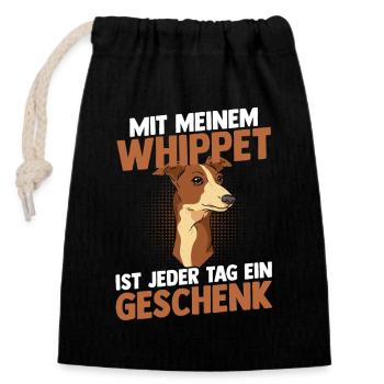 Hund Whippet - Verschließbarer Geschenkbeutel aus Baumwolle (14x20cm) - Schwarz - Vorne