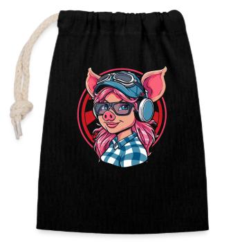 Cute Adorable Anime Pig Girl - Closable cotton gift bag (14x20cm) - black - Front
