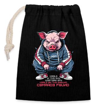 Espion de l’Ouest ou camarade, cochon gopnik slave - Sac cadeau en coton avec cordon (14 x 20 cm) - noir - Devant