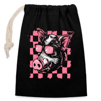 Coole karierte Flagge Schwein - Verschließbarer Geschenkbeutel aus Baumwolle (14x20cm) - Schwarz - Vorne