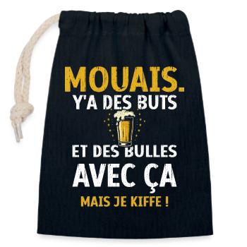 Mouais Y'a des buts et des bulles avec ça je kiffe - Sac cadeau en coton avec cordon (14 x 20 cm) - bleu marine - Devant