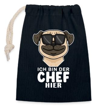 Chef Spruch Anführer Hund Mops Motiv - Verschließbarer Geschenkbeutel aus Baumwolle (14x20cm) - Navy - Vorne