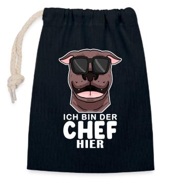 Chef Spruch Anführer Hund - Verschließbarer Geschenkbeutel aus Baumwolle (14x20cm) - Navy - Vorne