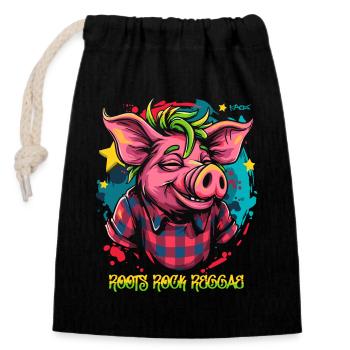 ROOTS ROCK REGGAE cool Jamaica pig - Closable cotton gift bag (14x20cm) - black - Front