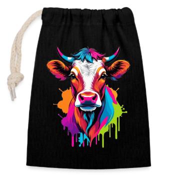 Cute colorful cow - Closable cotton gift bag (14x20cm) - black - Front