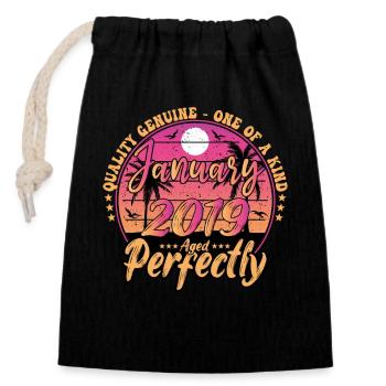 Janvier 2019 anniversaire 2019 Janvier 2019 - Sac cadeau en coton avec cordon (14 x 20 cm) - noir - Devant