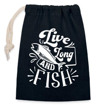 Live Long and Fish - Closable cotton gift bag (14x20cm) - navy - Front