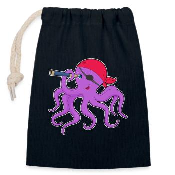 Jumelles Octopus Pirate - Sac cadeau en coton avec cordon (14 x 20 cm) - bleu marine - Devant